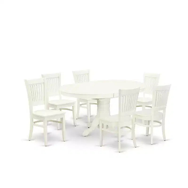 Table de cuisine 7 pièces Belmont - 6 chaises de salle à manger avec assise en bois - Table de cuisine à rallonge papillon - Finition blanc lin