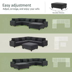 Canapé d'angle en chenille en forme de U 6 places de 128 x 67 pouces avec pouf, rangement, porte-gobelets et ports USB