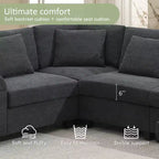 Canapé d'angle en chenille en forme de U 6 places de 128 x 67 pouces avec pouf, rangement, porte-gobelets et ports USB