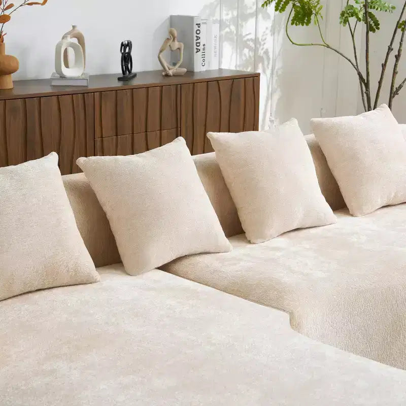 Canapé d'angle en L entièrement compressé avec chaise longue incurvée, canapé modulaire en chenille, haute densité pour salon d'appartement