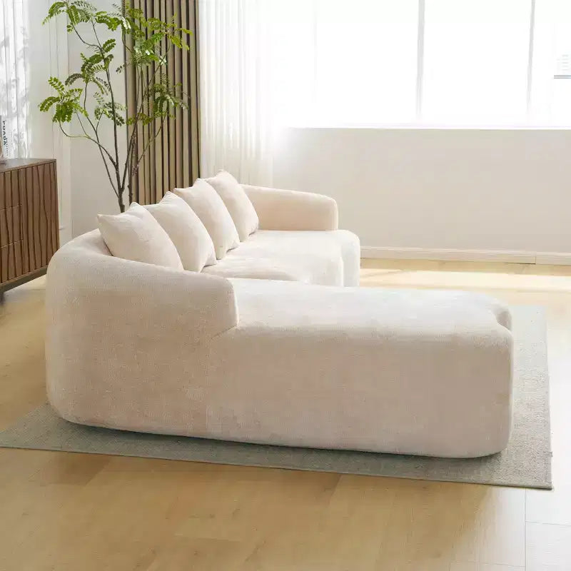 Canapé d'angle en L entièrement compressé avec chaise longue incurvée, canapé modulaire en chenille, haute densité pour salon d'appartement