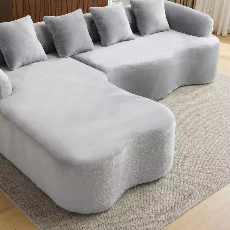 Canapé d'angle en L entièrement compressé avec chaise longue incurvée, canapé modulaire en chenille, haute densité pour salon d'appartement