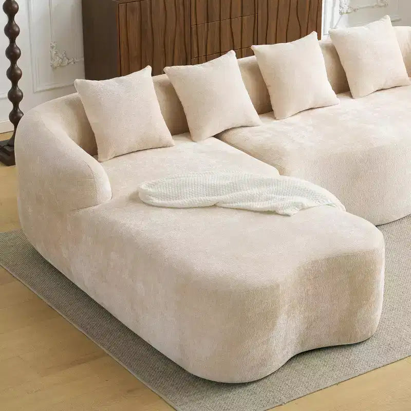 Canapé d'angle en L entièrement compressé avec chaise longue incurvée, canapé modulaire en chenille, haute densité pour salon d'appartement