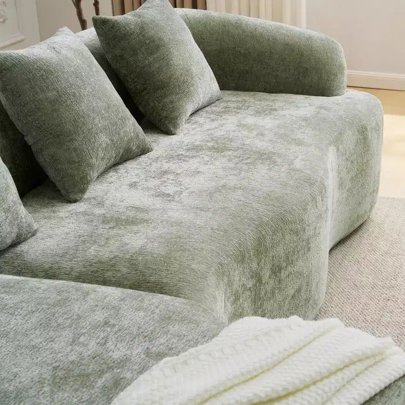 Canapé d'angle en L entièrement compressé avec chaise longue incurvée, canapé modulaire en chenille, haute densité pour salon d'appartement