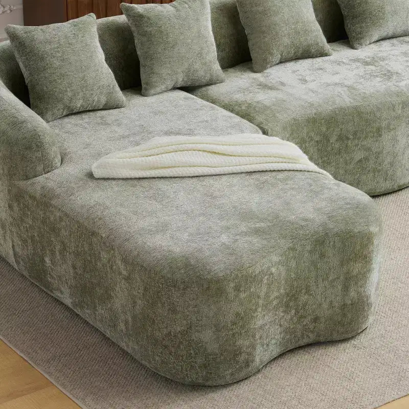 Canapé d'angle en L entièrement compressé avec chaise longue incurvée, canapé modulaire en chenille, haute densité pour salon d'appartement