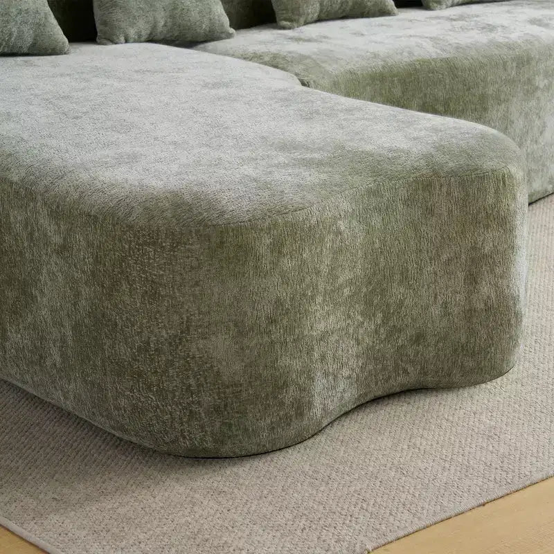 Canapé d'angle en L entièrement compressé avec chaise longue incurvée, canapé modulaire en chenille, haute densité pour salon d'appartement