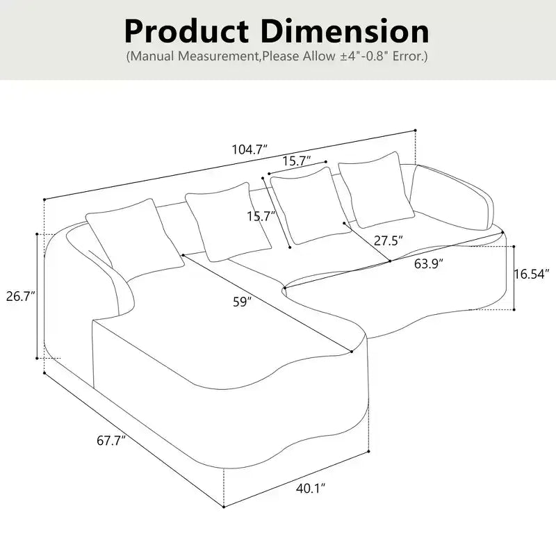 Canapé d'angle en L entièrement compressé avec chaise longue incurvée, canapé modulaire en chenille, haute densité pour salon d'appartement
