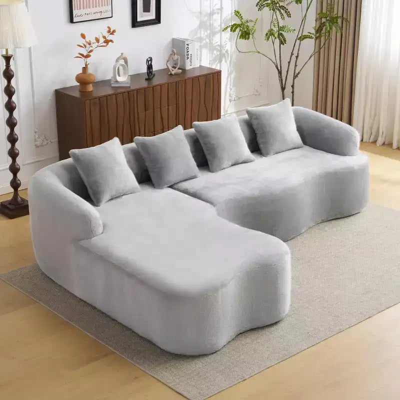 Canapé d'angle en L entièrement compressé avec chaise longue incurvée, canapé modulaire en chenille, haute densité pour salon d'appartement