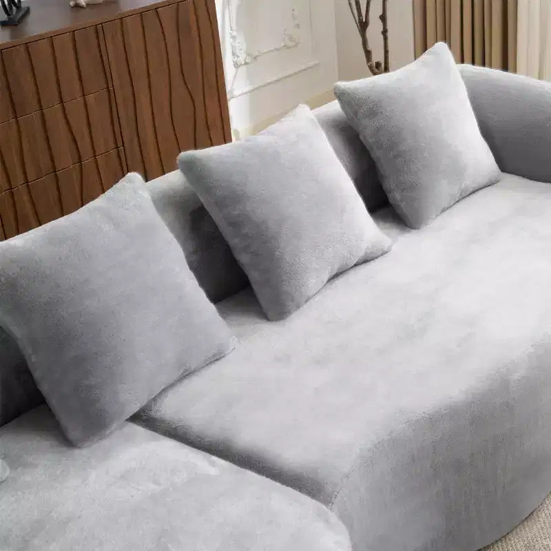 Canapé d'angle en L entièrement compressé avec chaise longue incurvée, canapé modulaire en chenille, haute densité pour salon d'appartement