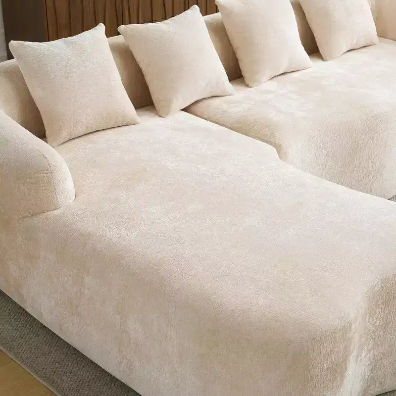 Canapé d'angle en L entièrement compressé avec chaise longue incurvée, canapé modulaire en chenille, haute densité pour salon d'appartement