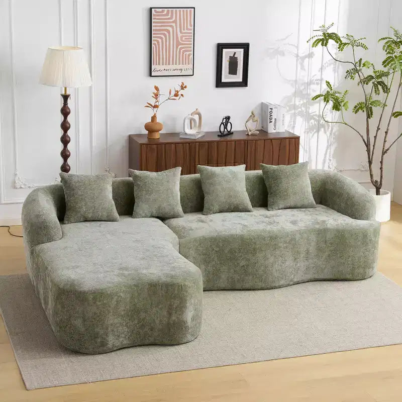Canapé d'angle en L entièrement compressé avec chaise longue incurvée, canapé modulaire en chenille, haute densité pour salon d'appartement