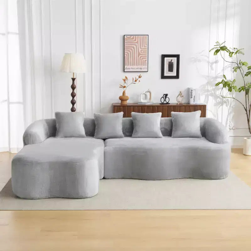 Canapé d'angle en L entièrement compressé avec chaise longue incurvée, canapé modulaire en chenille, haute densité pour salon d'appartement
