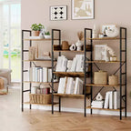 4-Tier Industrial Bookshelf, Triple Wide Bookcase with 11 Adjustable Shelves, Rustic Wood & Metal Storage Shelf for Living Room, Bedroom, Home Office