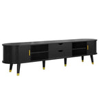 Meuble TV ovale cannelé en bois avec station de recharge pour téléviseurs jusqu'à 80 pouces, console multimédia de style Mid-Century avec porte coulissante à tambour
