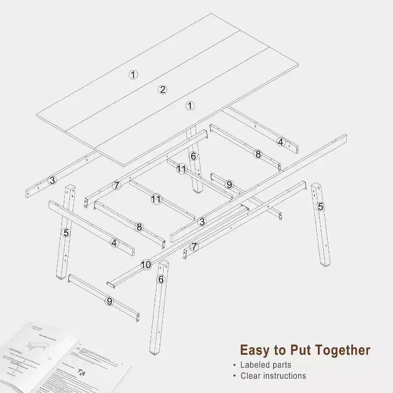 Table à manger industrielle de 63 pouces pour 4 à 6 personnes, table de cuisine en bois avec cadre métallique robuste, comptoir rectangulaire pour salle à manger