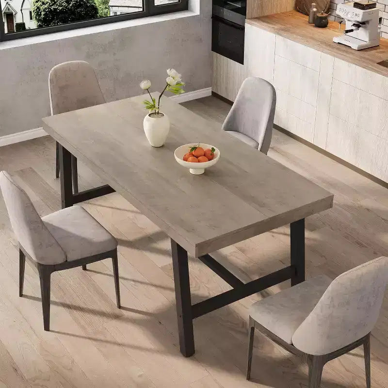 Table à manger industrielle de 63 pouces pour 4 à 6 personnes, table de cuisine en bois avec cadre métallique robuste, comptoir rectangulaire pour salle à manger
