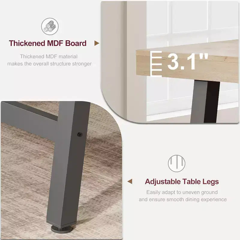 Table à manger industrielle de 63 pouces pour 4 à 6 personnes, table de cuisine en bois avec cadre métallique robuste, comptoir rectangulaire pour salle à manger