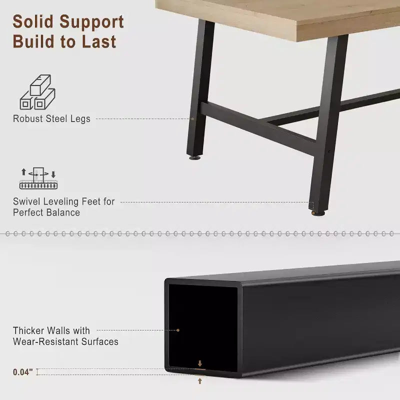 Table à manger industrielle de 63 pouces pour 4 à 6 personnes, table de cuisine en bois avec cadre métallique robuste, comptoir rectangulaire pour salle à manger