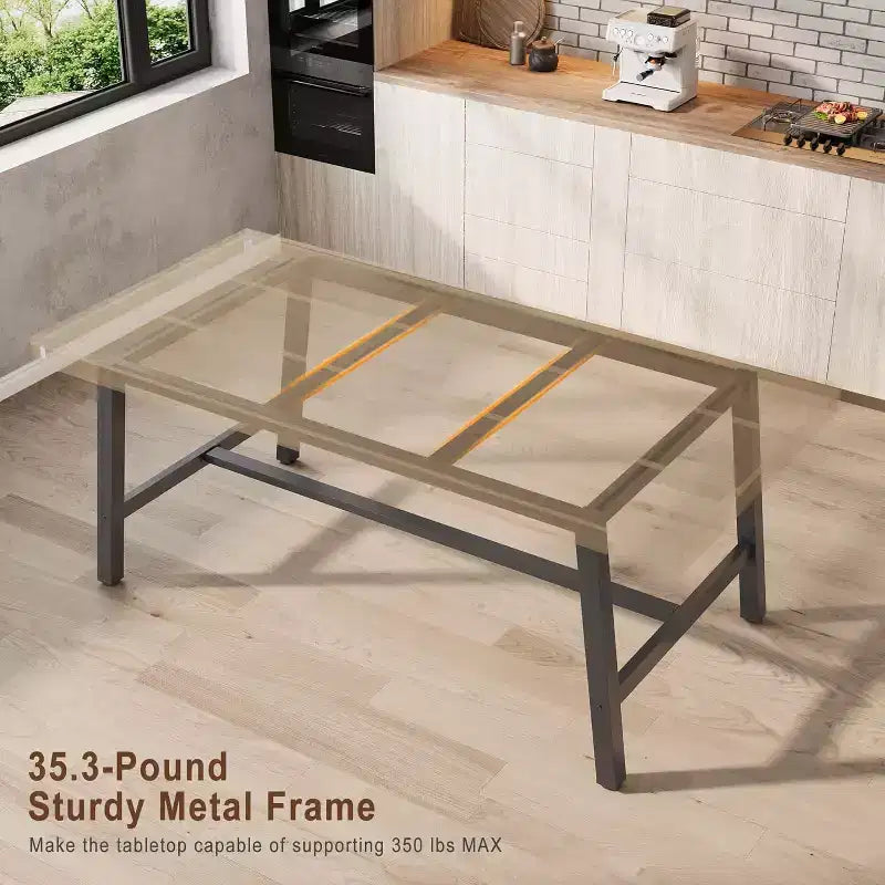 Table à manger industrielle de 63 pouces pour 4 à 6 personnes, table de cuisine en bois avec cadre métallique robuste, comptoir rectangulaire pour salle à manger