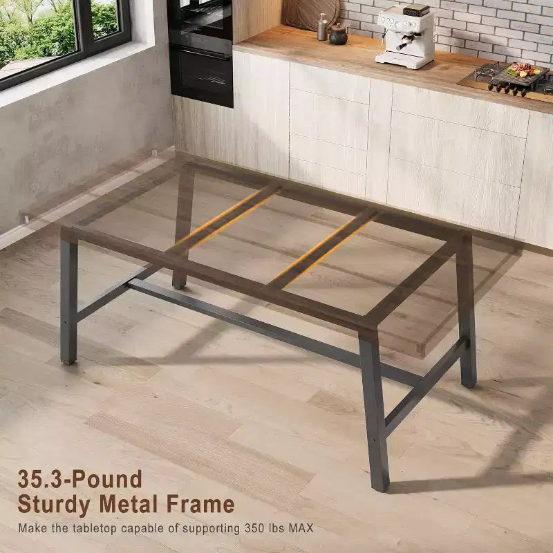 Table à manger industrielle de 63 pouces pour 4 à 6 personnes, table de cuisine en bois avec cadre métallique robuste, comptoir rectangulaire pour salle à manger