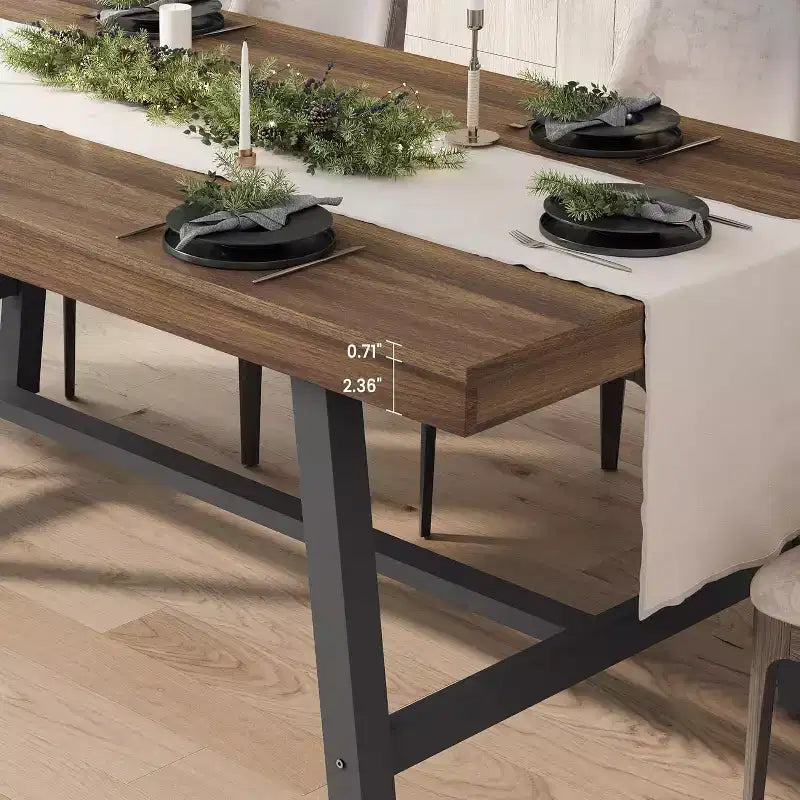 Table à manger industrielle de 63 pouces pour 4 à 6 personnes, table de cuisine en bois avec cadre métallique robuste, comptoir rectangulaire pour salle à manger