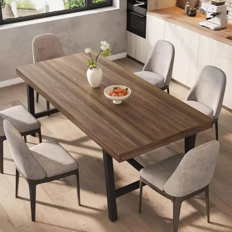 Table à manger industrielle de 63 pouces pour 4 à 6 personnes, table de cuisine en bois avec cadre métallique robuste, comptoir rectangulaire pour salle à manger