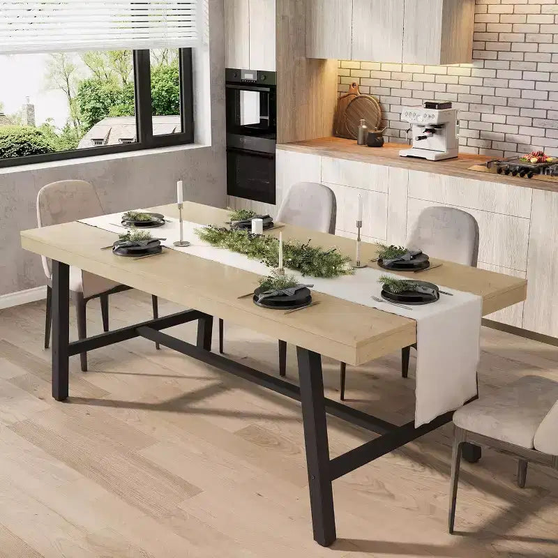 Table à manger industrielle de 63 pouces pour 4 à 6 personnes, table de cuisine en bois avec cadre métallique robuste, comptoir rectangulaire pour salle à manger