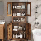 Meuble de rangement haut avec portes vitrées, étagères réglables et tiroir, organisateur mince pour cuisine, salle de bain, salon