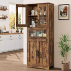 Meuble de rangement haut avec portes vitrées, étagères réglables et tiroir, organisateur mince pour cuisine, salle de bain, salon