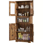 Meuble de rangement haut avec portes vitrées, étagères réglables et tiroir, organisateur mince pour cuisine, salle de bain, salon