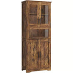 Meuble de rangement haut avec portes vitrées, étagères réglables et tiroir, organisateur mince pour cuisine, salle de bain, salon