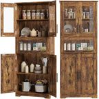 Meuble de rangement haut avec portes vitrées, étagères réglables et tiroir, organisateur mince pour cuisine, salle de bain, salon