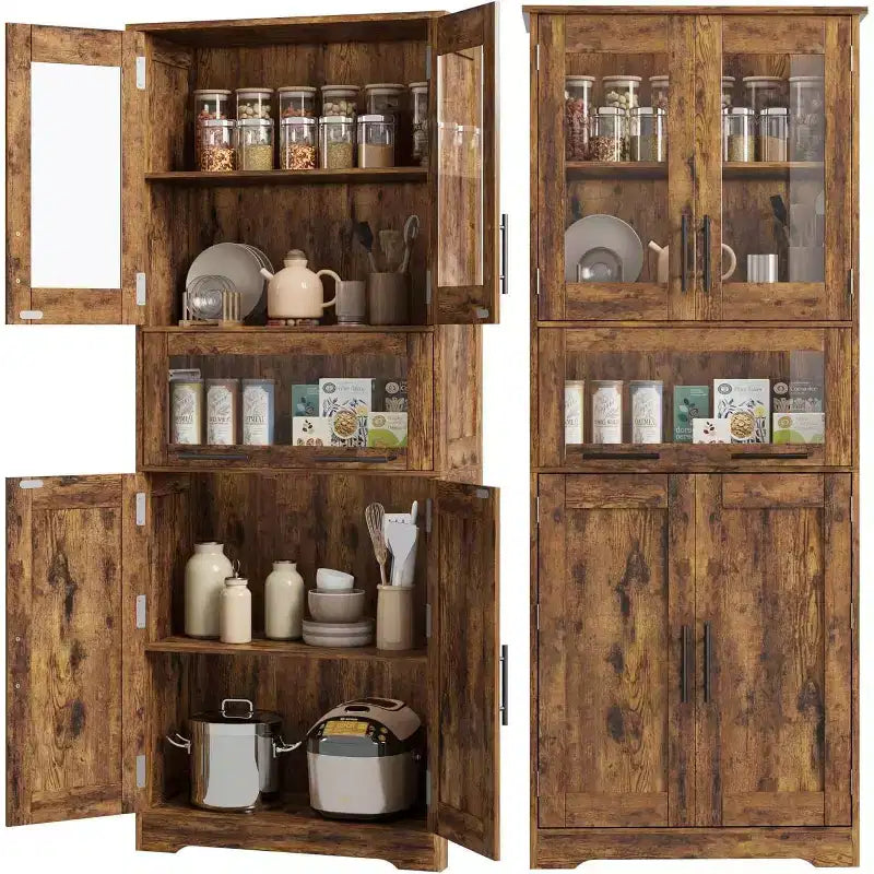 Meuble de rangement haut avec portes vitrées, étagères réglables et tiroir, organisateur mince pour cuisine, salle de bain, salon