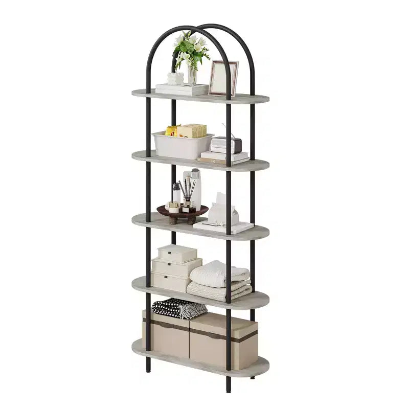 5 Tier Arched Bookcase, 71 Tall Industrial Open Book Shelf, Modern Freestanding Shelving Unit Storage Organiser