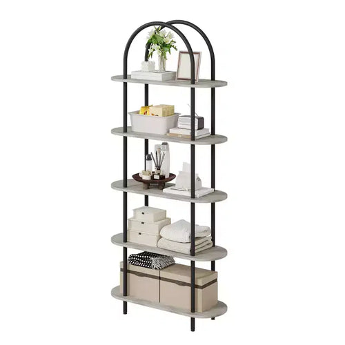 5 Tier Arched Bookcase, 71 Tall Industrial Open Book Shelf, Modern Freestanding Shelving Unit Storage Organiser