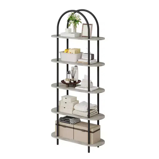 5 Tier Arched Bookcase, 71 Tall Industrial Open Book Shelf, Modern Freestanding Shelving Unit Storage Organiser