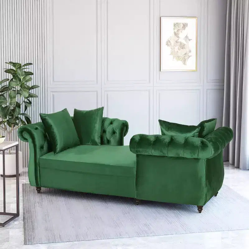 Chaise longue en velours touffeté Harrisville Modern Glam avec oreiller décoratif