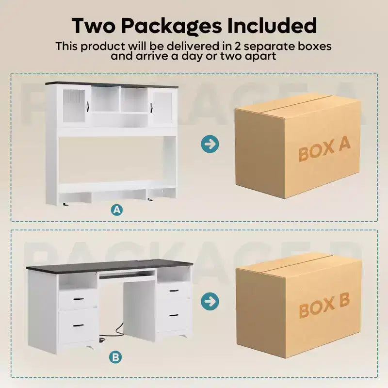 Bureau de direction Hutch avec tiroirs et station de recharge, 78 po H Bureau de travail LED moderne en bois avec armoire et tablette pour clavier