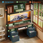 Bureau de direction Hutch avec tiroirs et station de recharge, 78 po H Bureau de travail LED moderne en bois avec armoire et tablette pour clavier