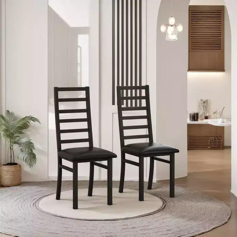 Chaises de salle à manger en métal, pieds en acier et sièges en cuir PU, dossier haut sans accoudoirs pour salon cuisine, noir