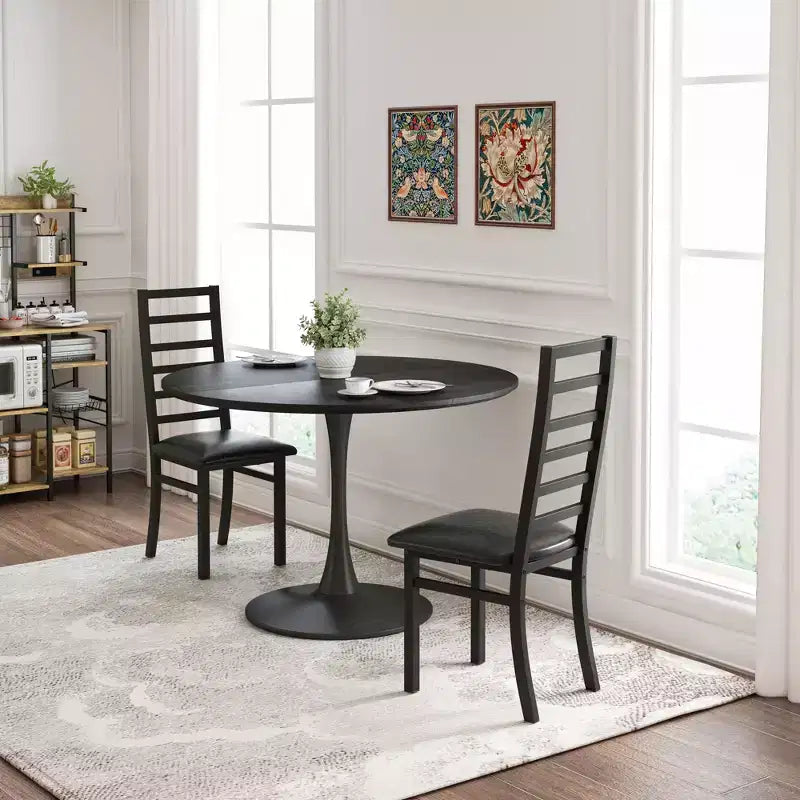 Chaises de salle à manger en métal, pieds en acier et sièges en cuir PU, dossier haut sans accoudoirs pour salon cuisine, noir