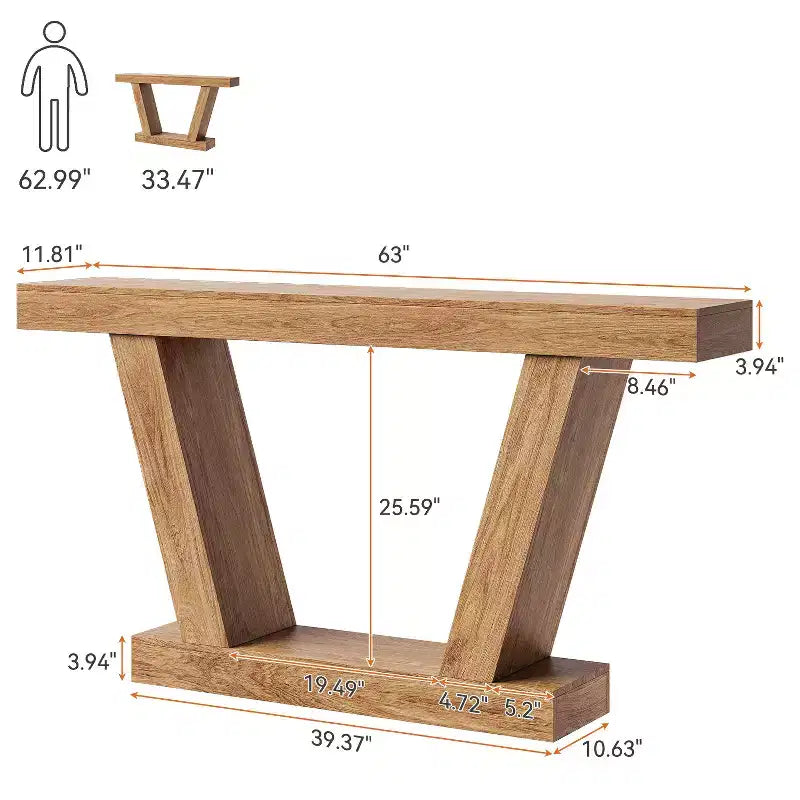 Table console de canapé de ferme à 2 niveaux extra-longue  Design minimaliste, accent pour entrée étroite, base stable, montage facile, finition grain de bois