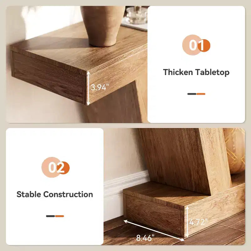 Table console de canapé de ferme à 2 niveaux extra-longue  Design minimaliste, accent pour entrée étroite, base stable, montage facile, finition grain de bois