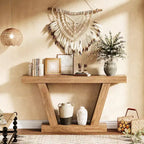 Table console de canapé de ferme à 2 niveaux extra-longue  Design minimaliste, accent pour entrée étroite, base stable, montage facile, finition grain de bois