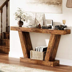 Table console de canapé de ferme à 2 niveaux extra-longue  Design minimaliste, accent pour entrée étroite, base stable, montage facile, finition grain de bois