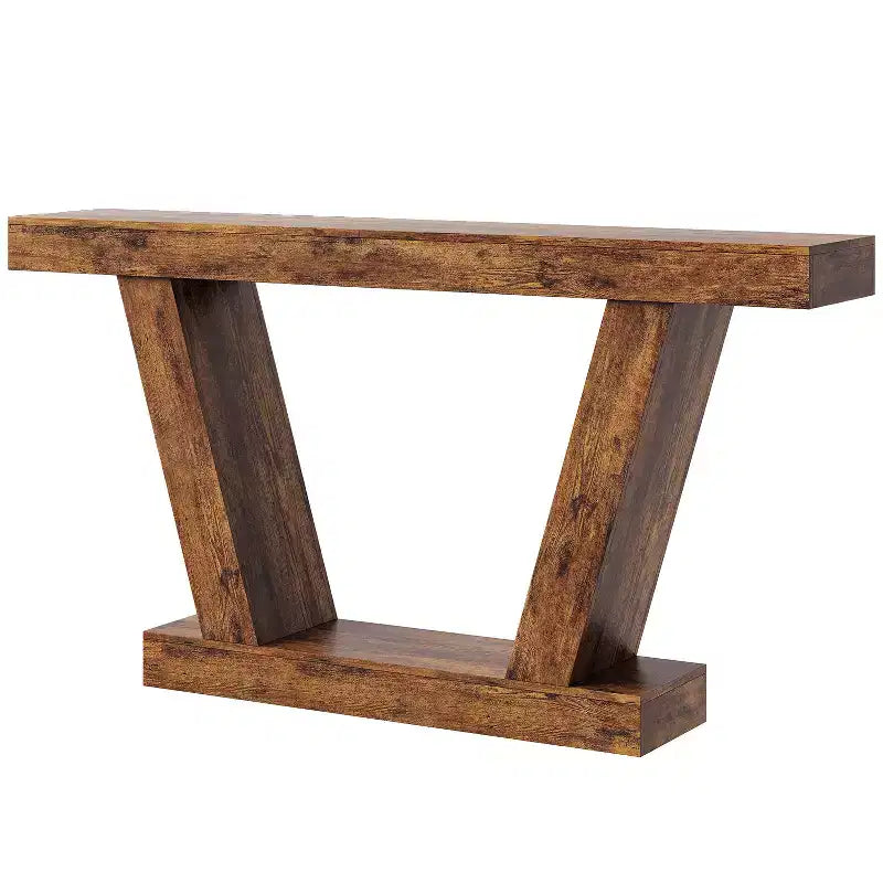 Table console de canapé de ferme à 2 niveaux extra-longue  Design minimaliste, accent pour entrée étroite, base stable, montage facile, finition grain de bois
