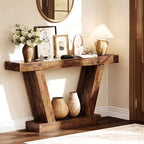 Table console de canapé de ferme à 2 niveaux extra-longue  Design minimaliste, accent pour entrée étroite, base stable, montage facile, finition grain de bois