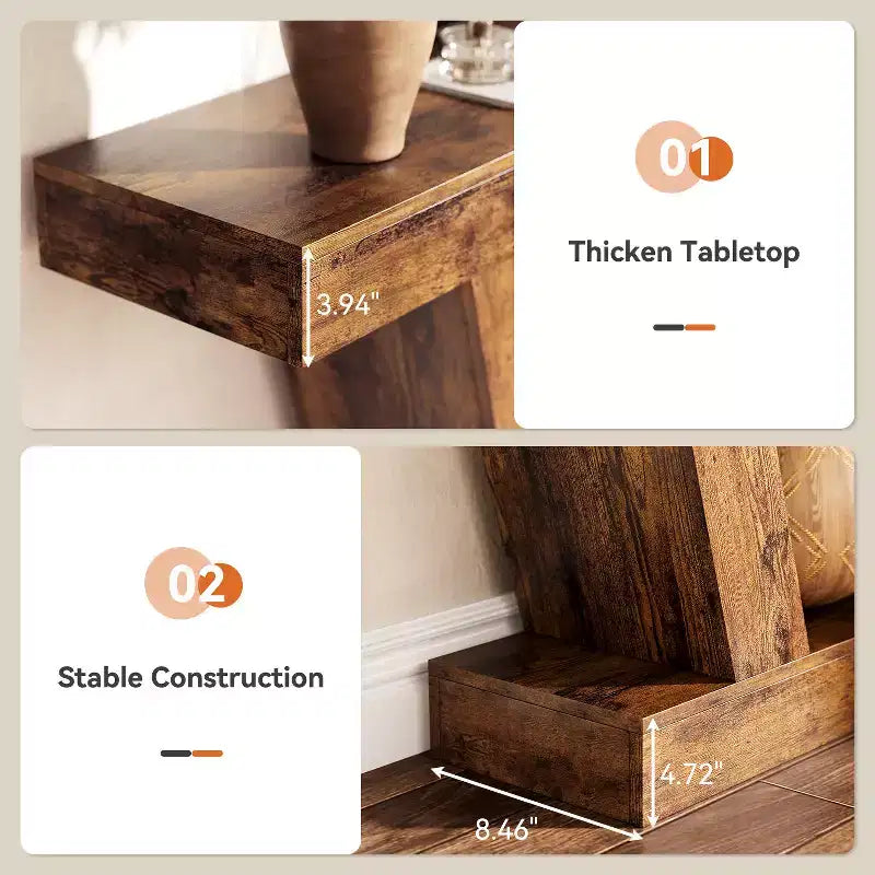 Table console de canapé de ferme à 2 niveaux extra-longue  Design minimaliste, accent pour entrée étroite, base stable, montage facile, finition grain de bois