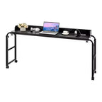 VEVOR Overbed Table, Mobile Bed Side Table with 4 Wheels (2 with Brakes) and Power Socket, Height Adjustable Rolling Laptop Desk, Black