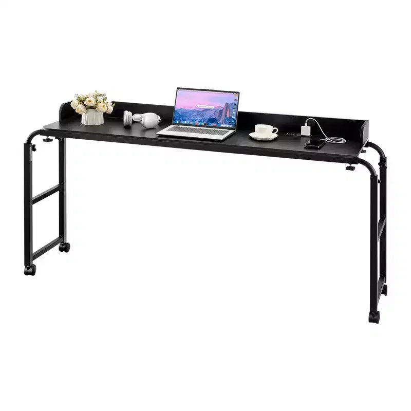 VEVOR Overbed Table, Mobile Bed Side Table with 4 Wheels (2 with Brakes) and Power Socket, Height Adjustable Rolling Laptop Desk, Black